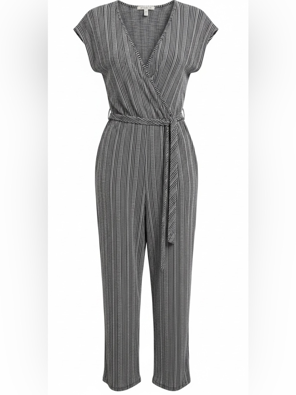 Caution To The Wind Black and White Striped Wrap Jumpsuit